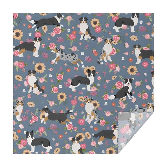 Border Collie Dog and Flower Florals Square Tablecloth,Waterproof Square Table Cover,Wipeable Spillproof Washable Table Cover for Home Kitchen Party Decor 60"x60"(152x152cm)