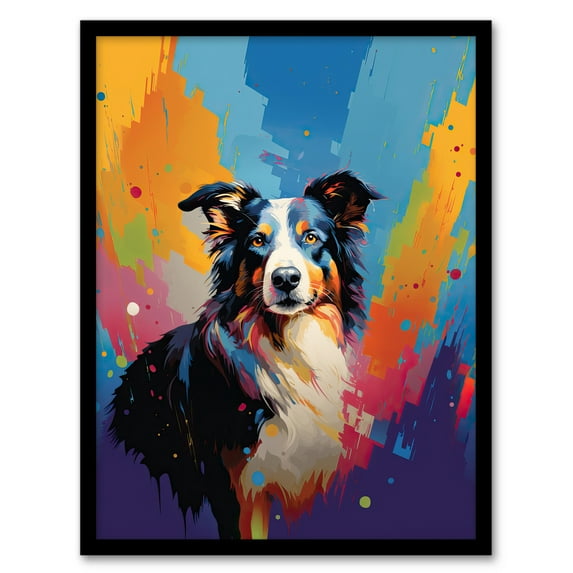 Border Collie Dog Lover Gift Pet Portrait Colourful Artwork Painting Artwork Framed Wall Art Print A4