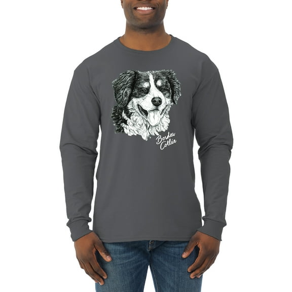 Border Collie Dog Lover Pet Owner Animal Lover Mens Long Sleeve Shirt, Charcoal, Small