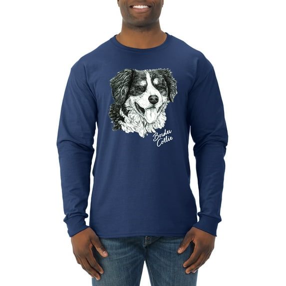 Border Collie Dog Lover Pet Owner Animal Lover Mens Long Sleeve Shirt, Navy, Small