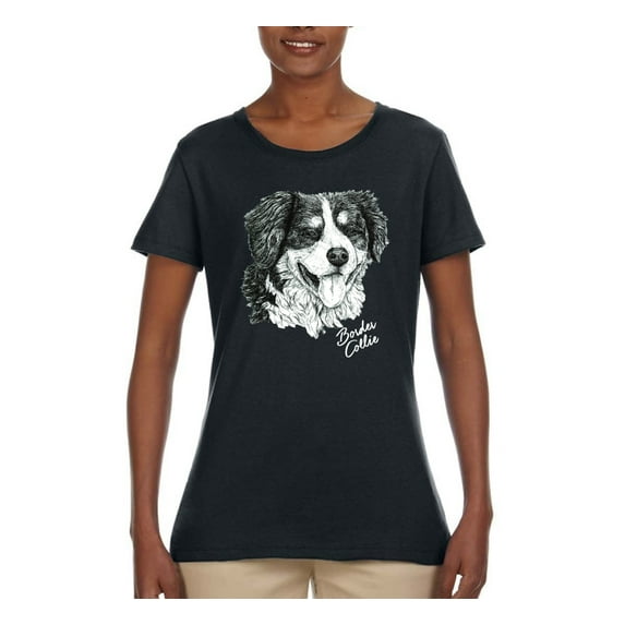 Border Collie Dog Lover Pet Owner Animal Lover Womens Graphic T-Shirt, Black, Small