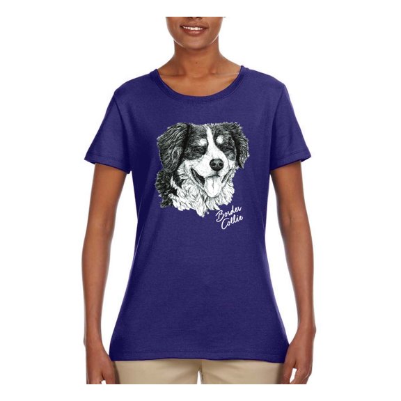 Border Collie Dog Lover Pet Owner Animal Lover Womens Graphic T-Shirt, Purple, Large