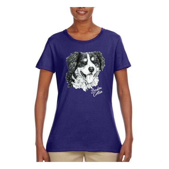 Border Collie Dog Lover Pet Owner Animal Lover Womens Graphic T-Shirt, Purple, Medium