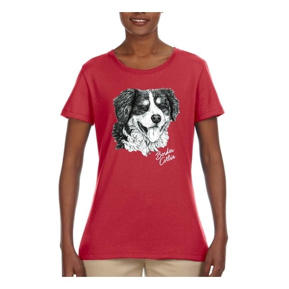 Border Collie Dog Lover Pet Owner Animal Lover Womens Graphic T-Shirt, Red, Large