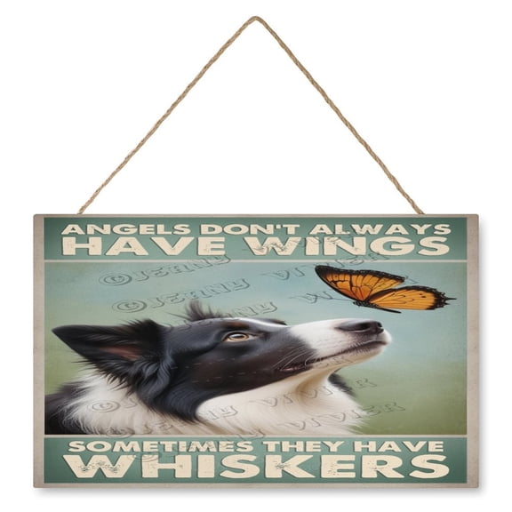 Border Collie Dog Rustic Wood Sign, Hanging Wood Plaque with Rope, Decorative Wood Wall Plaque, Dog Decor, Pet Home Decor, Wooden Plaque for Living Room Bedroom 10x16 Inches