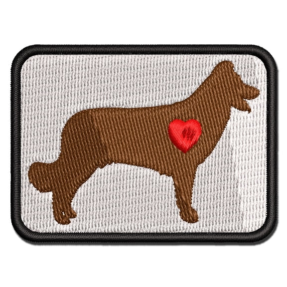 Border Collie Dog with Heart Applique Multi-Color Embroidered Hook & Loop Patch - 2.0 Inch Mini