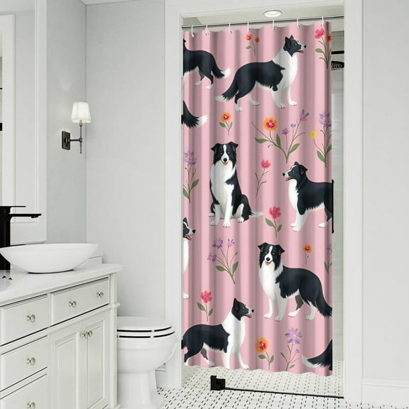 Border Collie Dogs with Flowers Shower Curtain 36"x72" ,Bathroom Decorative Shower Curtains Set with 12 Hooks,Modern Waterproof Washable Shower Curtain