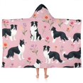 thumbnail image 1 of Border Collie Dogs with Pioneer Flower Hooded Bath Towel，50"x30" for Ages 3 To 12 Kids, Quick Dry Lightweight Soft Microfiber Hood Beach Towel Cover Up for Kids, 1 of 7