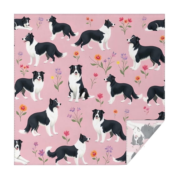 Border Collie Dogs with Pioneer Flower Square Tablecloth,Waterproof Square Table Cover,Wipeable Spillproof Washable Table Cover for Home Kitchen Party Decor 42"X42"(107x107cm)