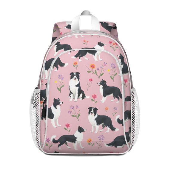 Border Collie Dogs with Flowers Backpack for School,Cute School Bag,Schoolbag with Adjustable Shoulder Straps & Padded Back,15"x11.42"x5.5"