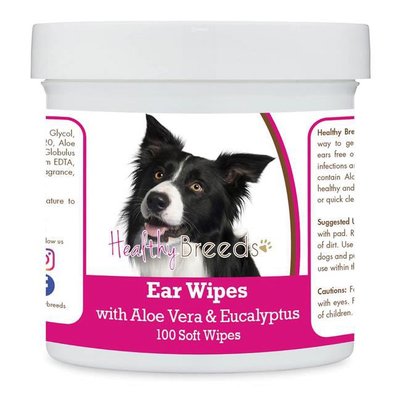 Border Collie Ear Cleaning Wipes with Aloe & Eucalyptus for Dogs 100