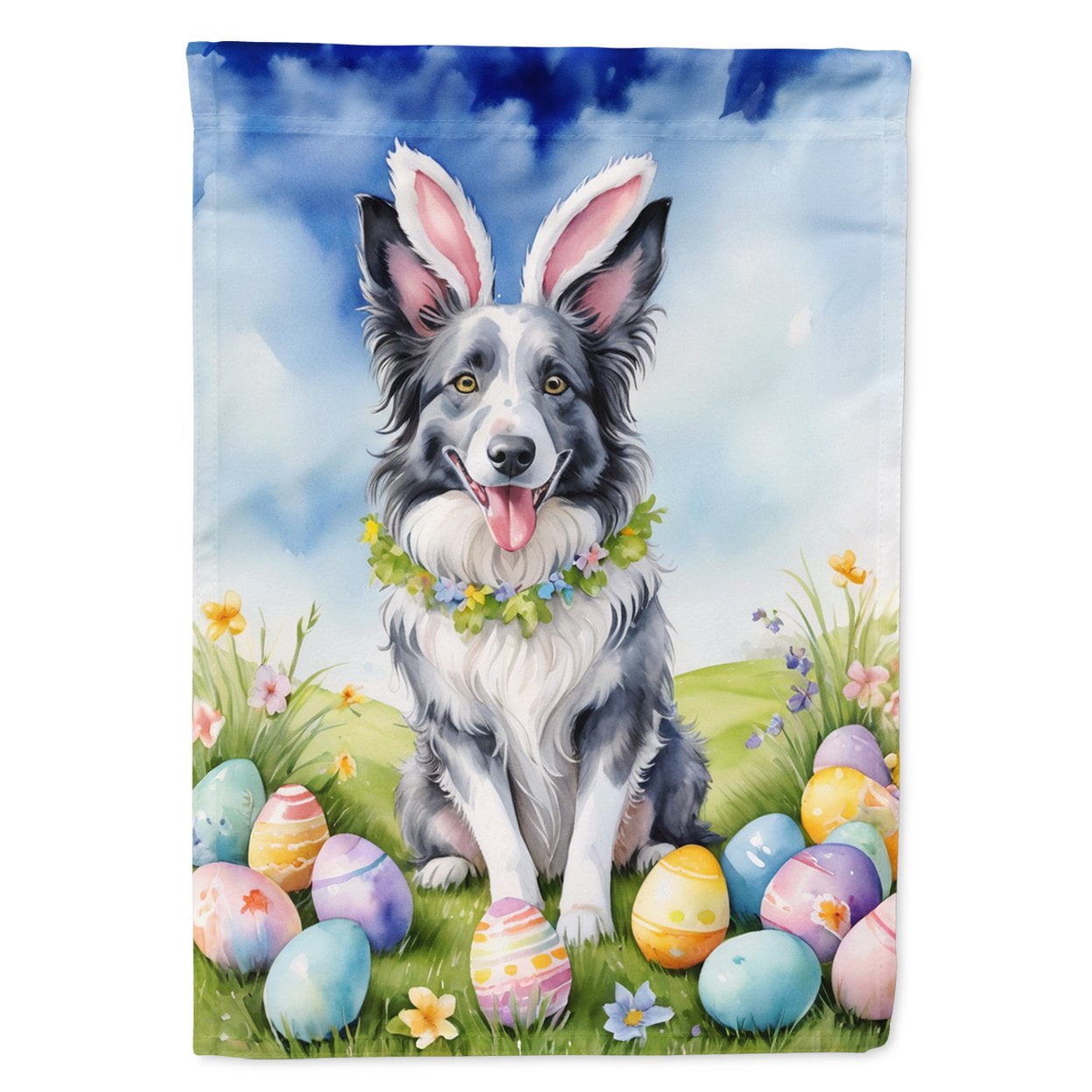 Border Collie Easter Egg Hunt Garden Flag 11.25 in x 15.5 in