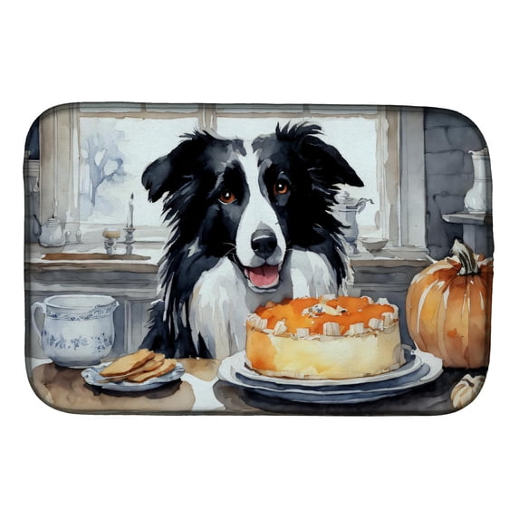 Border Collie Fall Kitchen Pumpkins Dish Drying Mat 14 in x 21 in