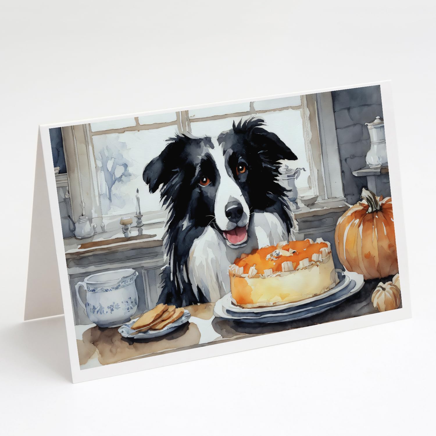 Border Collie Fall Kitchen Pumpkins Greeting Cards and Envelopes Pack of 8 7 in x 5 in