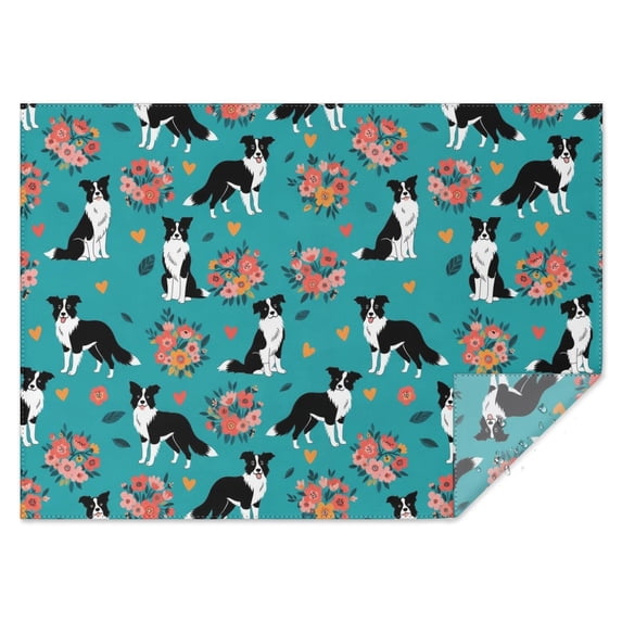 Border Collie and Floral Blue Pattern Waterproof Tablecloth ...