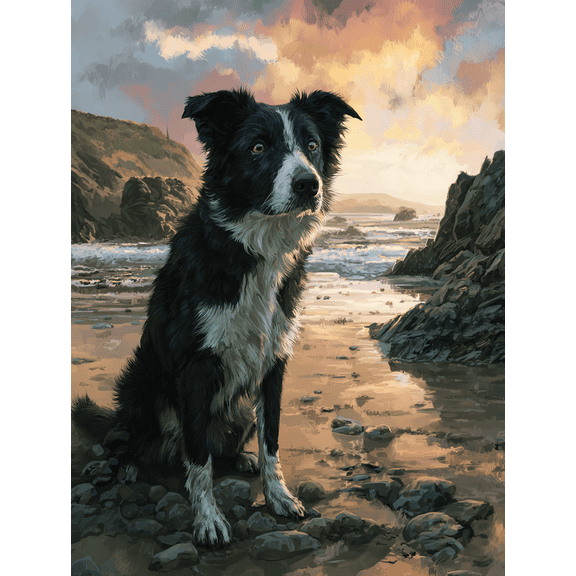 Border Collie Floral Dog Canvas Print Wall Art for Living Room Bedroom Kitchen Office Entryway Wall Decor
