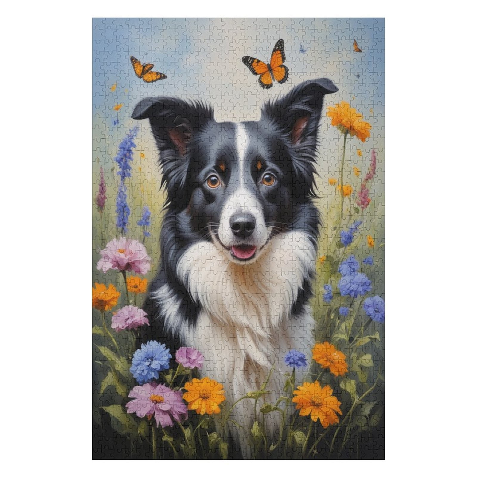 Border Collie with Flower And Butterfly 1000 Piece Jigsaw Puzzle for ...