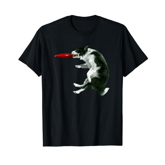 Border Collie Frisbee graphic Sheepdog print Black T-Shirt