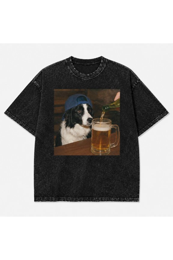 Border Collie Funny Meme Graphic Tee | Novelty Dog Humor Shirt | Unisex Washed Cotton T-Shirt