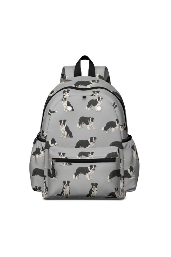 Border Collie Gray Pattern Backpack for School, Cute School Bag with Adjustable Shoulder Straps and Padded Back, 13.4"x11"x4.7"