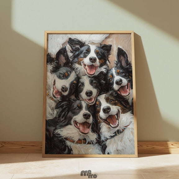 Border Collie Group Portrait Wall Art Print, Unframed Paper Poster 8x10in