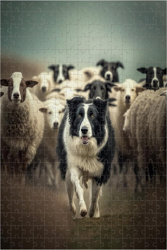 Border Collie Guides Sheep Cute Dog 500 piece puzzles, puzzles for