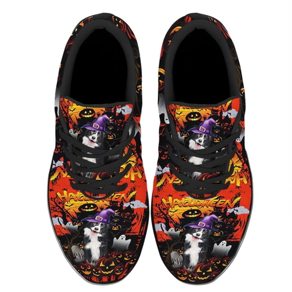 Border Collie Happy Halloween Shoes Women's Fashion Sneakers Tennis Running Shoes for Men Women Black Size 3.5