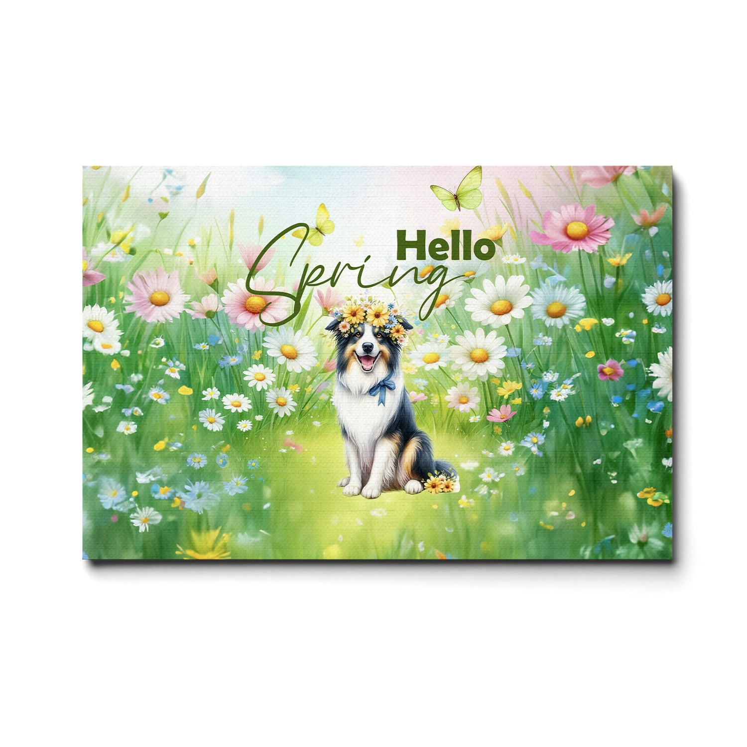Spring Border Collies Border Collie Hello Spring Time Flower Floral Nature Horizontal Matte ...