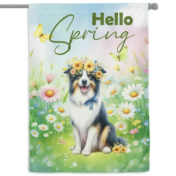 Border Collie Hello Spring Time Flower Floral Nature House Flag 28x40in Double Sided Borders Dog Lovers Gifts Idea Outdoor Decor - 02031