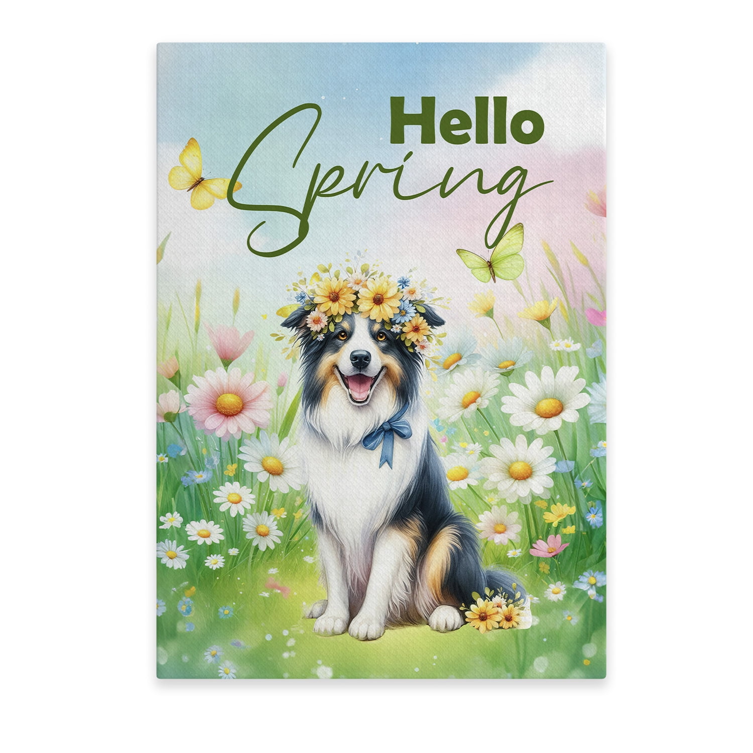 Border Collie Hello Spring Time Flower Floral Nature Vertical Matte ...