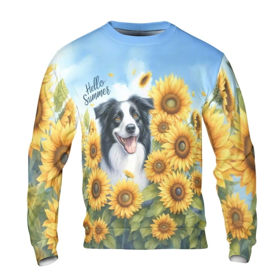 Border Collie Hello Summer Sunshine Sunflowers Spring Retro Vintage All ...