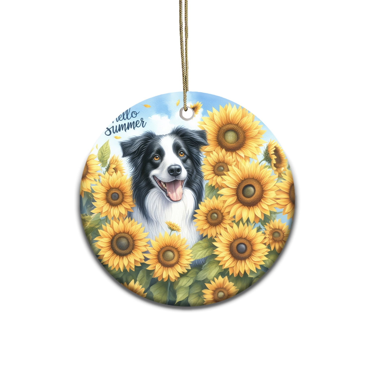 Border Collie Hello Summer Sunshine Sunflowers Spring Retro Vintage ...