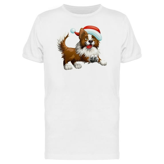 Border Collie In Santa Hat Tee Men's -Image by Shutterstock
