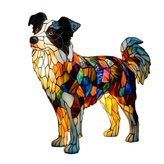 Border Collie Lamp Stained Glass Lamp Dog Lamp Dog Series Art Night Light Resin 5.91", cute LED night light for kids bedroom table