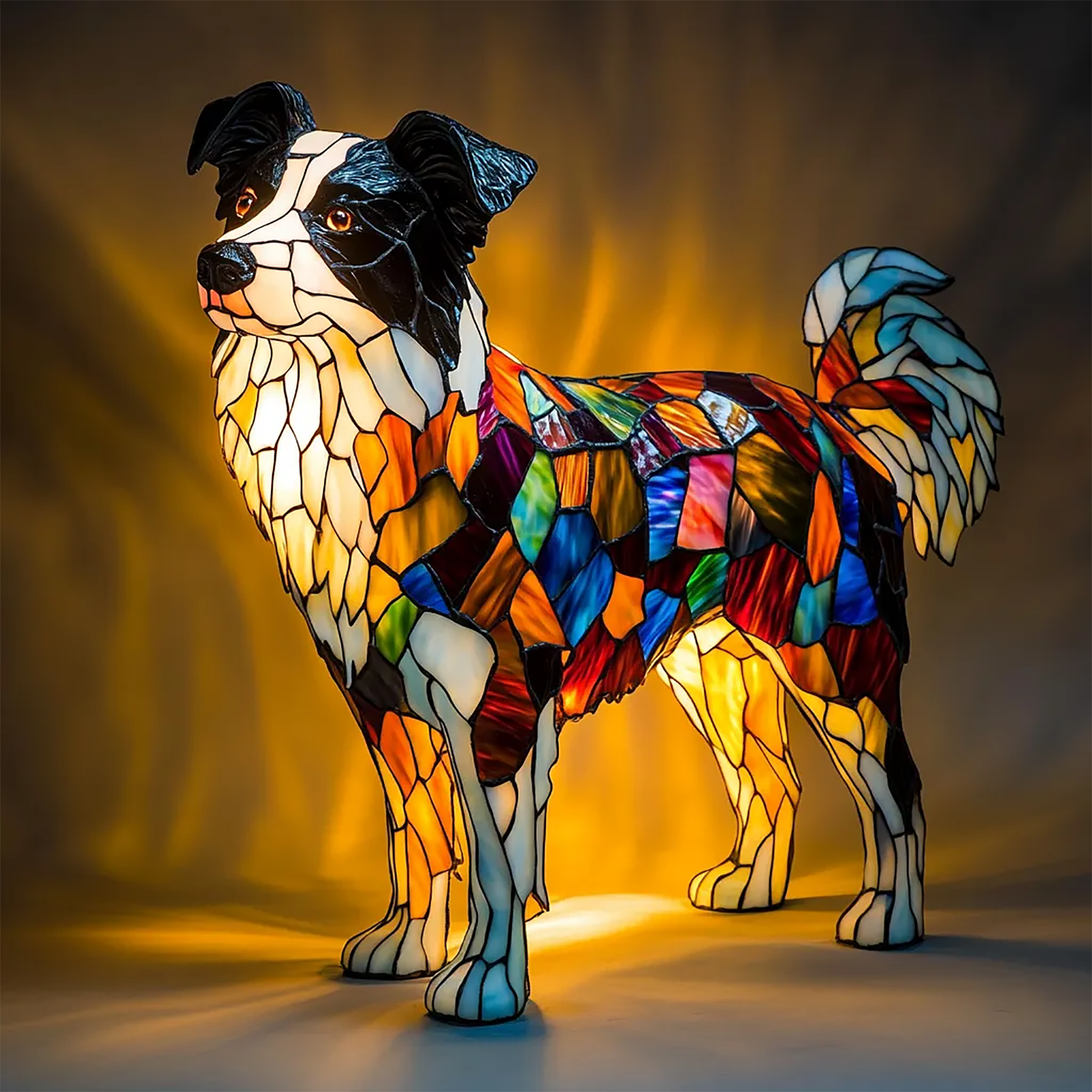 Border Collie Lamp Stained Glass Lamp Dogs Tabletop Lights Dog Series Art Night Light Vintage Night Light Home Decor 5.91"