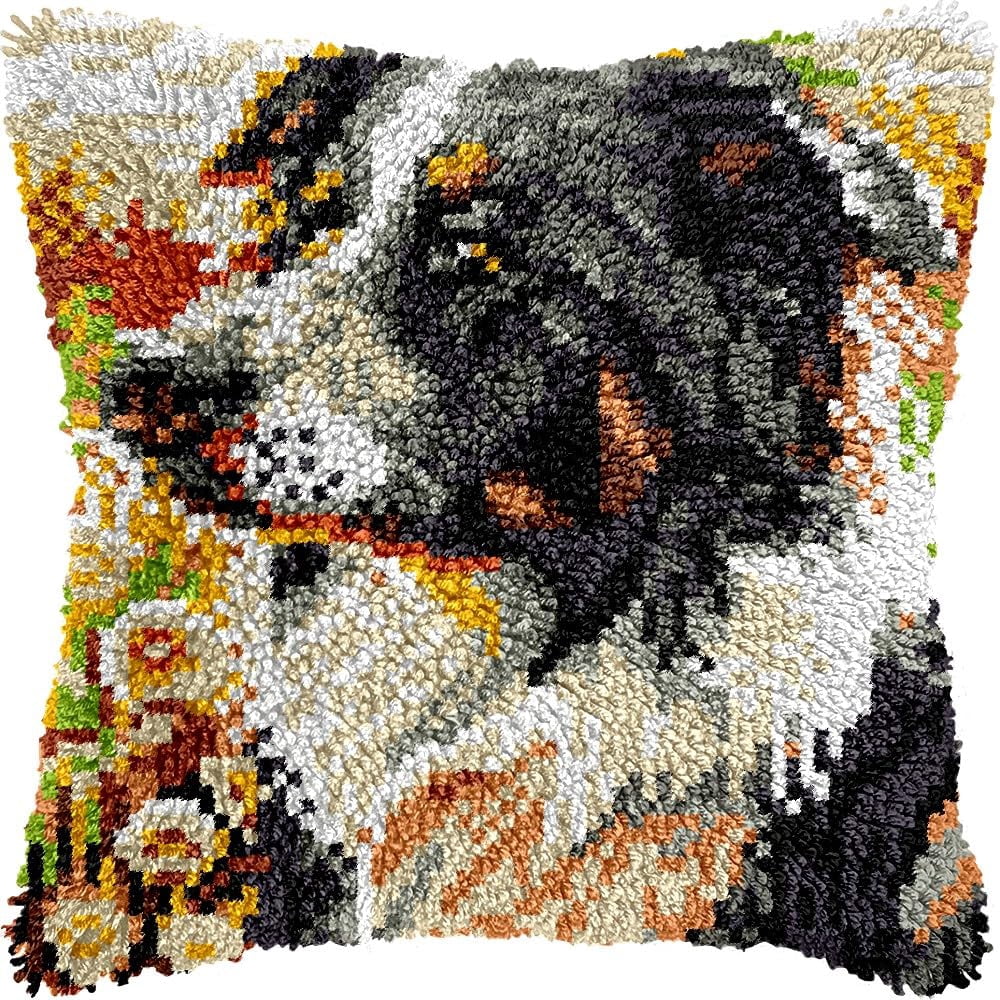 Border Collie Latch Hook Kits Pillow kits Cushion Throw Pillow Embroidery Craft Kits DIY Kits of DIY Hooking Pillowcase Cover Supplier with Color Printed Canvas 43x43cm (51)