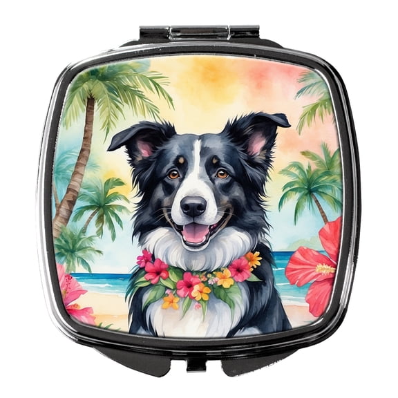 Border Collie Luau Compact Mirror 2.75 in x 3 in