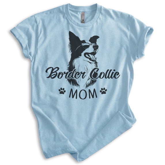 Border Collie Mom T-shirt, Unisex Women's Shirt, Border Collie Owner, Cute Dog Mom Gift, Heather Light Blue, Large