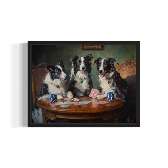 Border Collie Playing Cards Art Print, Dog Poker Man Cave Humor Wall Art Decor, Dog Lover, Pet Artwork #1632, Unframed Canvas Size 8x12