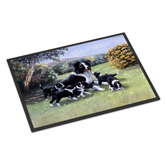 Border Collie Puppies with Momma Doormat 24x36