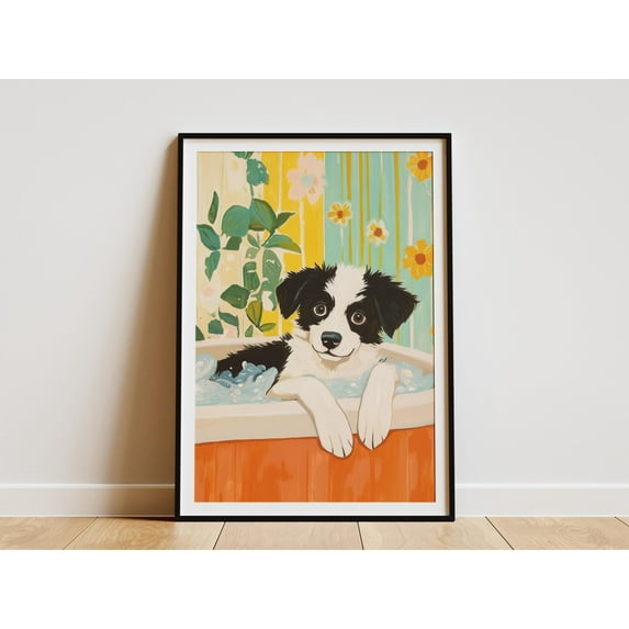Border Collie Puppy Art Print Bathroom Wall Decor Dog Lover Gift Pet Portrait Canine Art Animal Poster Art Print Home Decor