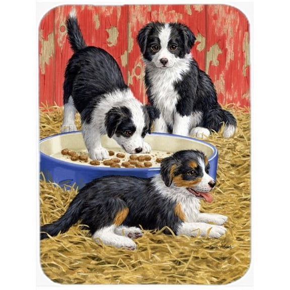 Border Collie Pups Glass Cutting Board- Large
