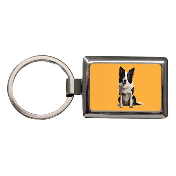 Border Collie Sitting Metal Rectangle Keychain