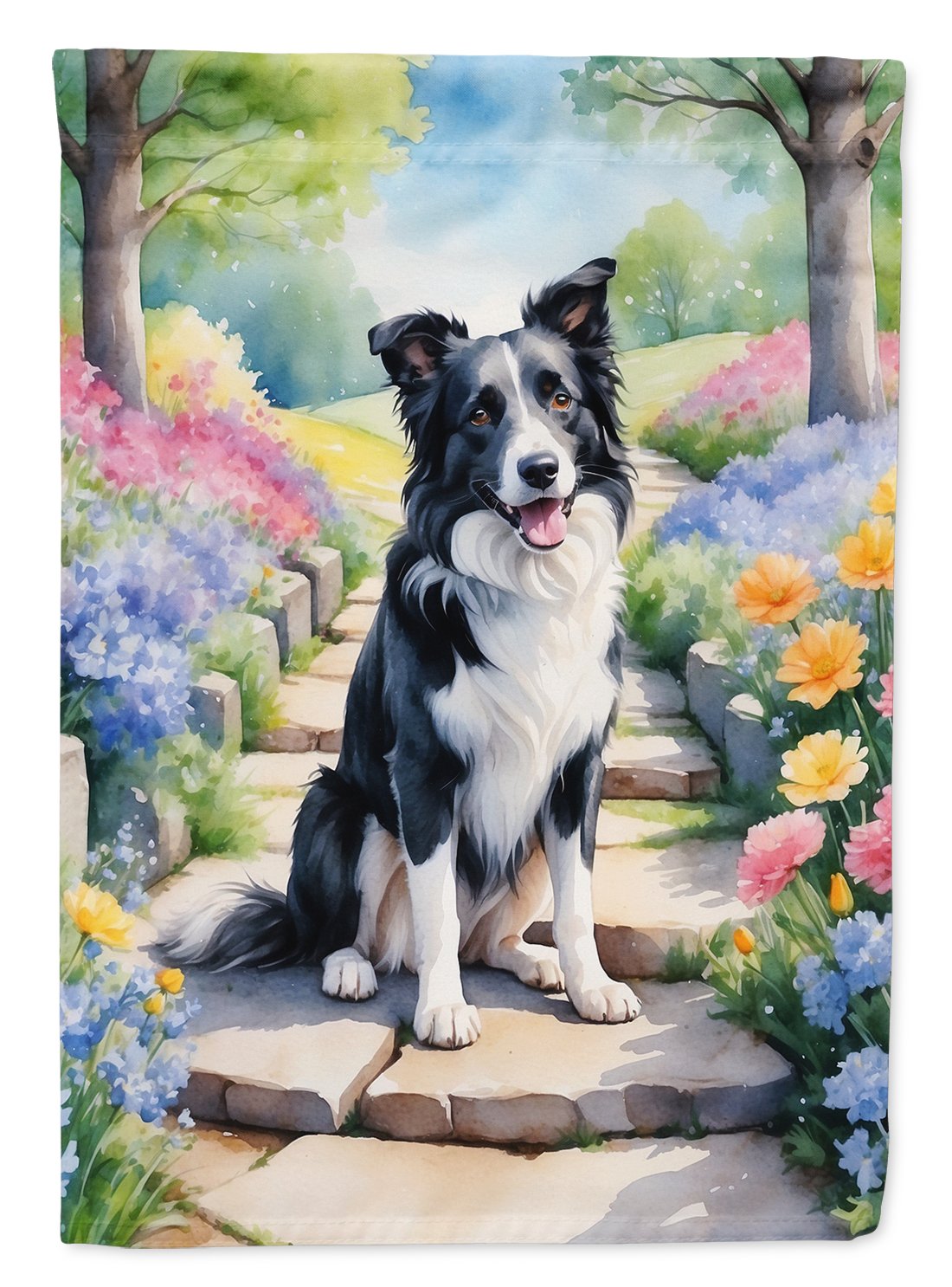 Border Collie Spring Path Garden Flag 11.25 in x 15.5 in