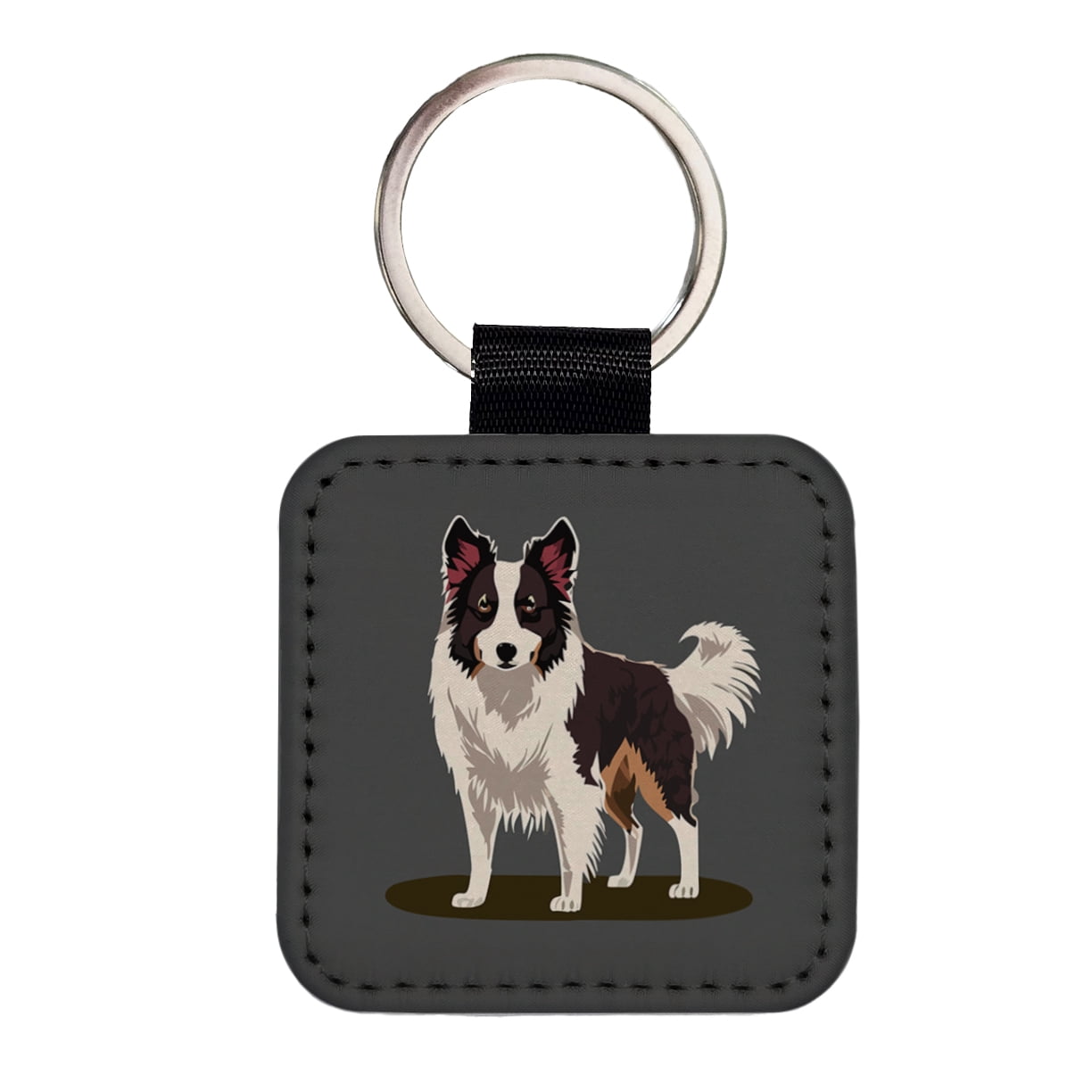 Border Collie Standing Faux Leather Square Keychain - Walmart.com