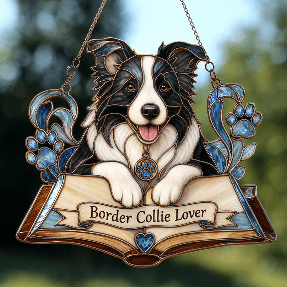 Border Collie Suncatcher Acrylic 1 Layer Window Hanging Gift for Dog Lovers