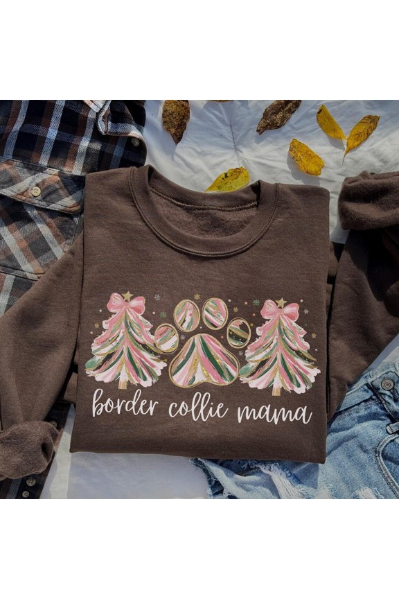 Border Collie Sweatshirt, Border Collie Pink Tree Sweater, Border Collie Lover , Border Collie Dog Mom Crewneck Top