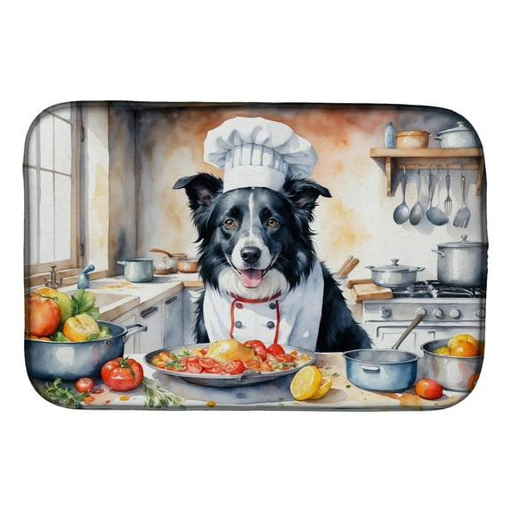 Border Collie The Chef Dish Drying Mat 14 in x 21 in