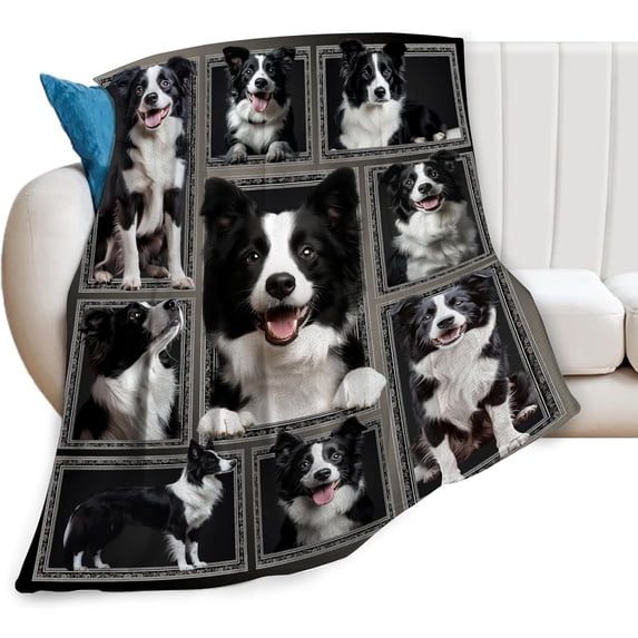 Border Collie Throw Blanket Cute Dog Pattern Fleece Blanket for Couch ...