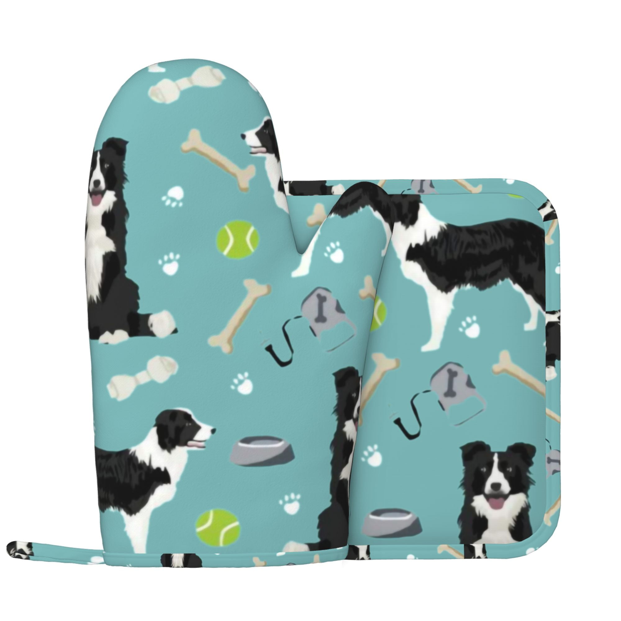 Border Collie Toys Tennis Balls Light Blue Oven gloves, pot clamp set